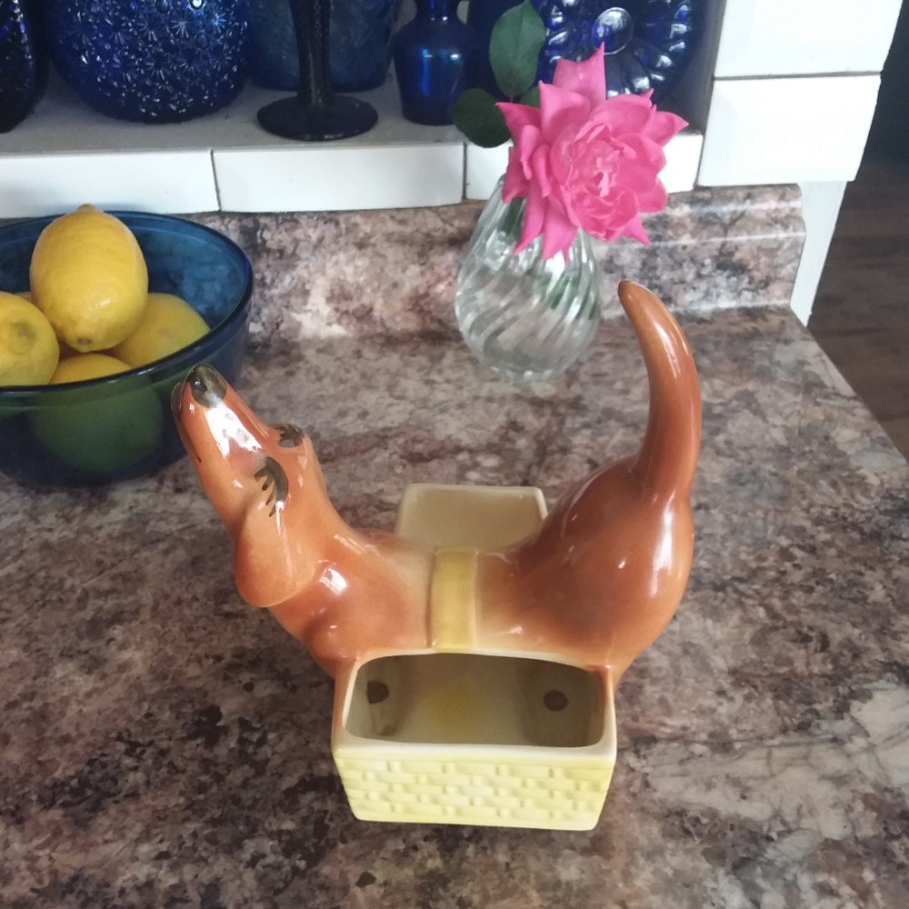 Vintage Wiener Dog Pottery Planter
